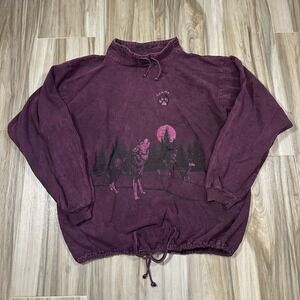 VTG Pullover Jumper Sweatshirt XXL Denim Feel Wolf Retro Wildlife Grunge Outdoor